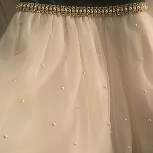 Pearl-Embellished Tulle Skirt with Jeweled Waist